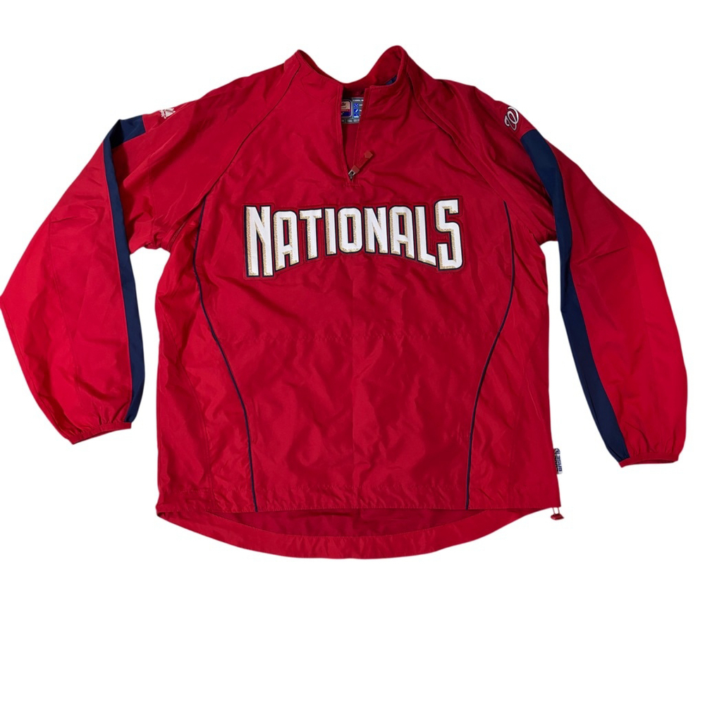 Men's MLB Majestic Washington Nationals Jersey Size L Red Blue removable sleeve